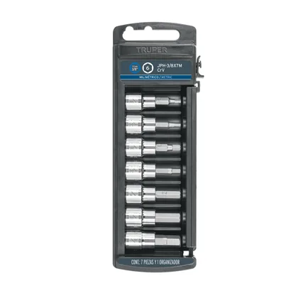 Juego de 7 dados cuadro 3/8' punta hexagonal mm, TRUPER