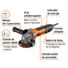 Esmeriladora angular 4-1/2', 850W, TRUPER ERGO PRO 10