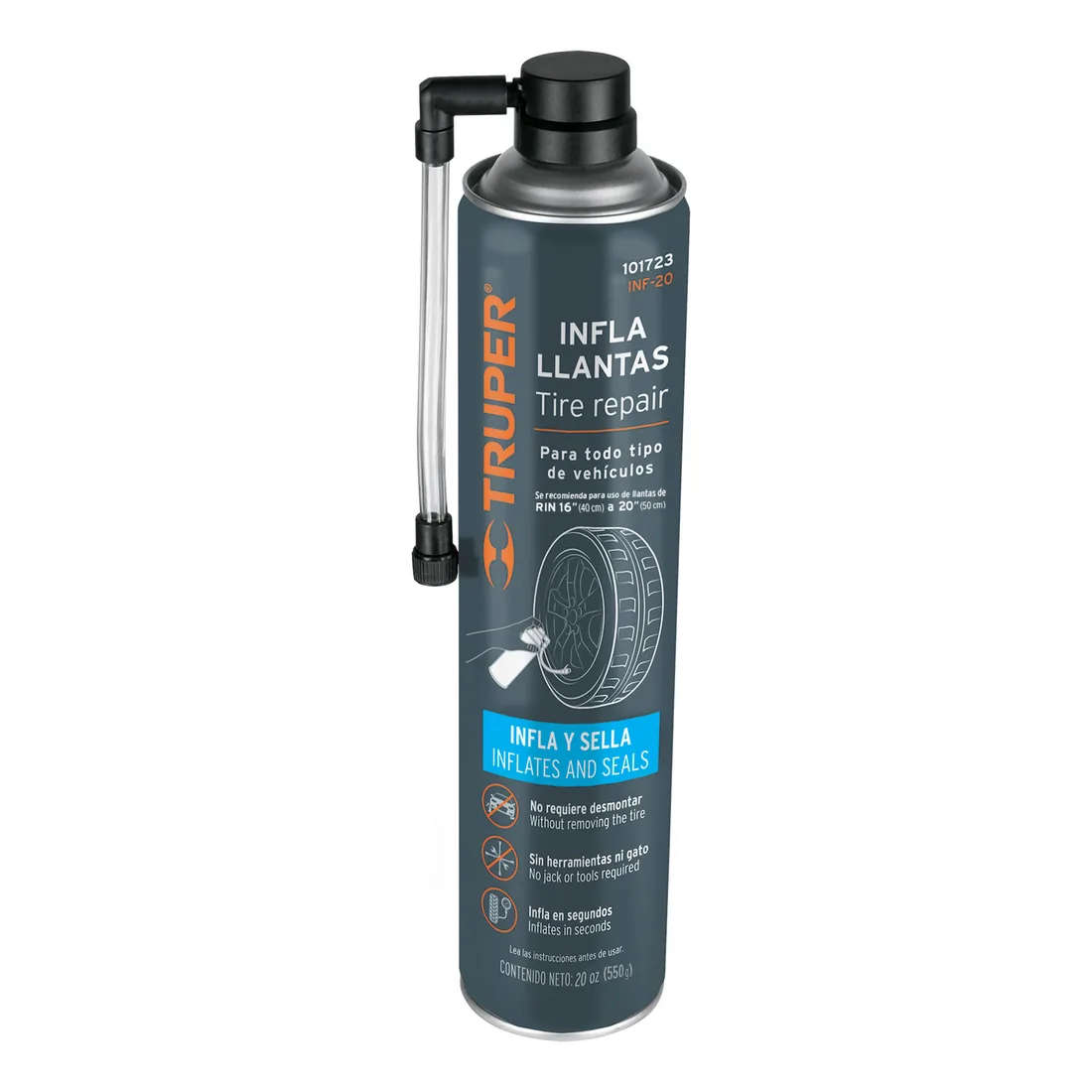 Inflallantas con sellador, 20 oz (550 g), TRUPER