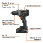 Taladro 1/2', 20V, 2 baterías 2Ah, MAX 3