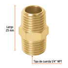 Niple de latón, macho-macho, cuerda 1/4' NPT, TRUPER 2