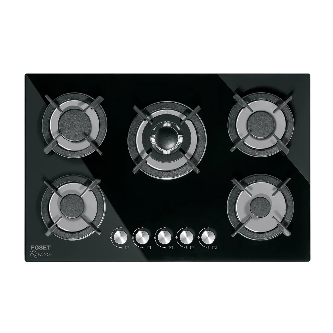 Parrilla gas empotrable 75cm, 5 quem, vidrio negro, RIVIERA