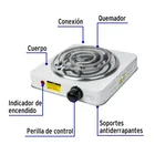Parrilla eléctrica 1 quemador en espiral, blanca, BASIC 2