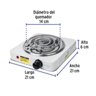 Parrilla eléctrica 1 quemador en espiral, blanca, BASIC 3