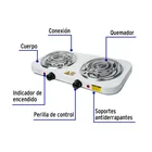 Parrilla eléctrica 2 quemadores en espiral, blanca, BASIC 2