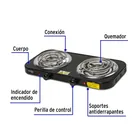 Parrilla eléctrica 2 quemadores en espiral, negra, BASIC 2