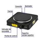 Parrilla eléctrica 1 quemador de disco, negra, VOLTECK 2
