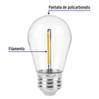 Foco LED filamento 1 W, S14, 2200K luz ambar, E26, VOLTECK 2