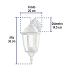 Arbotante tipo farol tradicional suspendido p/exterior, bco. 3