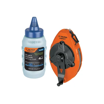 Tiralíneas metálico con gis azul, uso rudo, 30 m (100 ft)