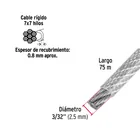 Metro de cable rígido 3/32' acero 7x7 recubierto PVC, 75 m 3
