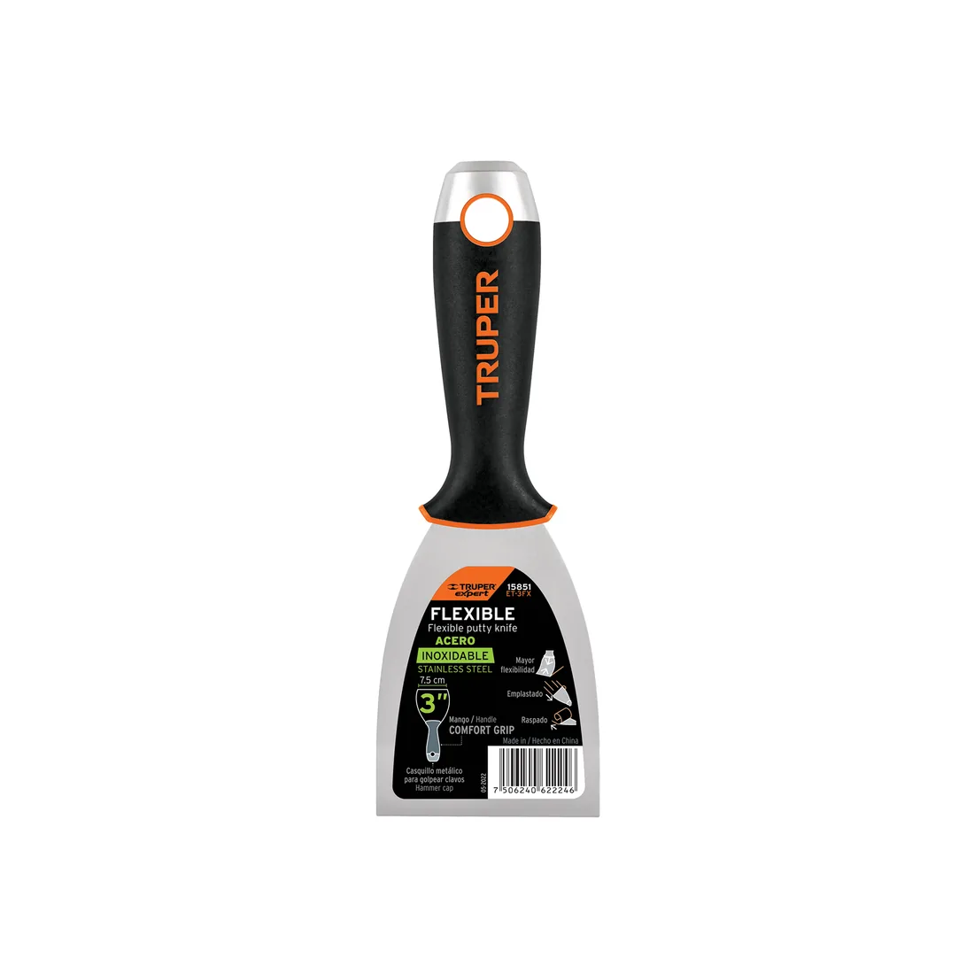 Espátula flexible 3' acero inoxidable, Comfort Grip, EXPERT