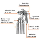 Pistola p/pintar succión HVHP vaso alum, 1.8mm, 3 vál TRUPER 2