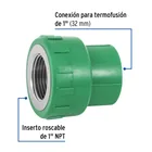Adaptador PPR 1' hembra con inserto metálico, FOSET 2