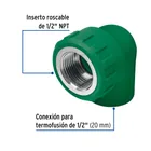 Codo 90° PPR, 1/2', rosca hembra con inserto metálico, FOSET 2