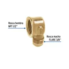 Codo para estufa a 90° de latón de 3/8 x 1/2', FOSET 2