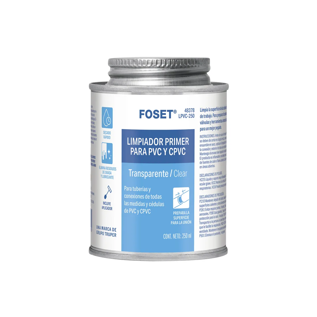 Limpiador para PVC y CPVC, lata 250ml, FOSET