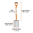 Bieldo para jardín, 4 dientes cuadrados, mango 29', puño 'Y' 3