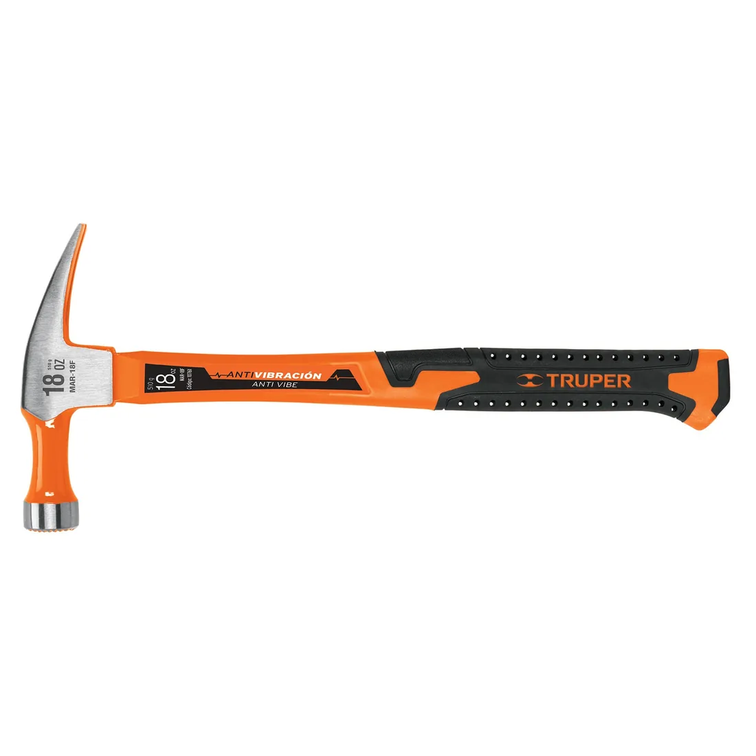 Martillo 18 oz uña recta, mango fibra de vidrio, TRUPER