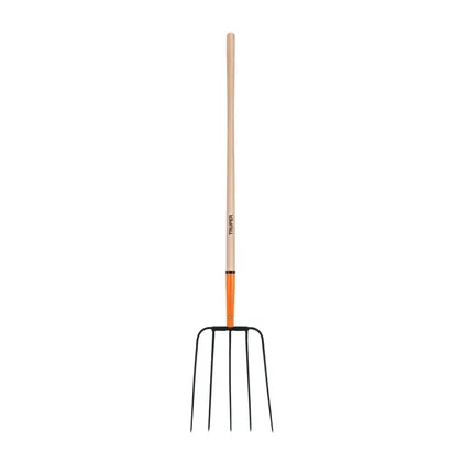 Bieldo para paja, 5 dientes, mango largo 48', cabeza grande
