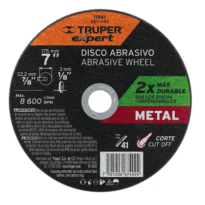 Disco para corte de metal, tipo 41, diámetro 7' EXPERT