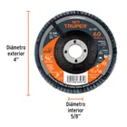 Disco laminado 4', grano 60 centro 5/8', fibra, TRUPER 3