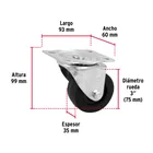 Rodaja hule 3', placa giratoria c/buje, carga 60kg, FIERO 3