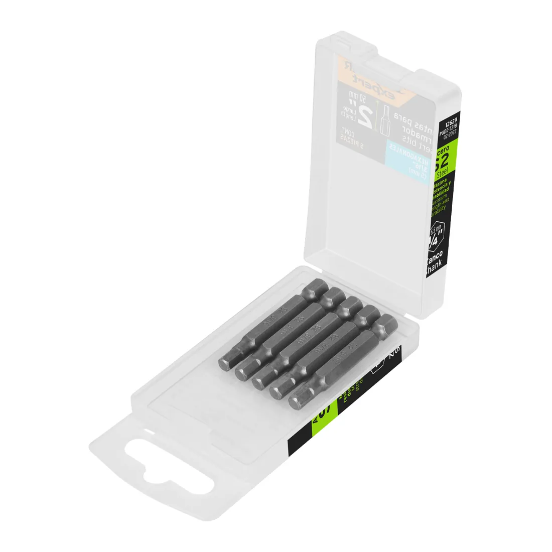 Estuche con 5 puntas hexagonales de 3/16mm largo 2', EXPERT