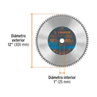 Disco sierra 12' para aluminio, 80 dientes centro 1', TRUPER 2