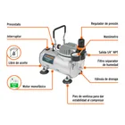 Compresor libre de aceite, para aerografo,1/5HP,127V, TRUPER 7