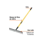 Rastrillo recto reforzado 16 dientes, mgo fibra d/vidrio 60' 2