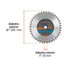 Disco sierra 12' para madera, 40 dientes centro 1', TRUPER 3