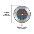 Disco sierra 10' para aluminio, 100 dientes centro 5/8' 2