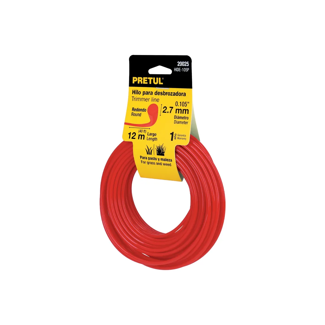 Hilo redondo, para desbrozadora, 2.7mm x12m, tarjeta, PRETUL