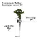 Aspersor plástico 11' dos vías estaca metálica verde, PRETUL 2