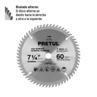 Disco sierra 7-1/4' p/madera, 60 dientes centro 5/8', PRETUL 2