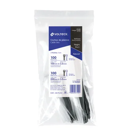 Bolsa con 200 cinchos plásticos negros y naturales, VOLTECK