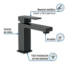 Monomando corto para lavabo, negro, FOSET KUBO 2