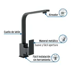 Monomando cuello alto para fregadero, negro, FOSET KUBO 2
