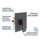 Monomando para regadera sin desviador, negro, FOSET KUBO 2