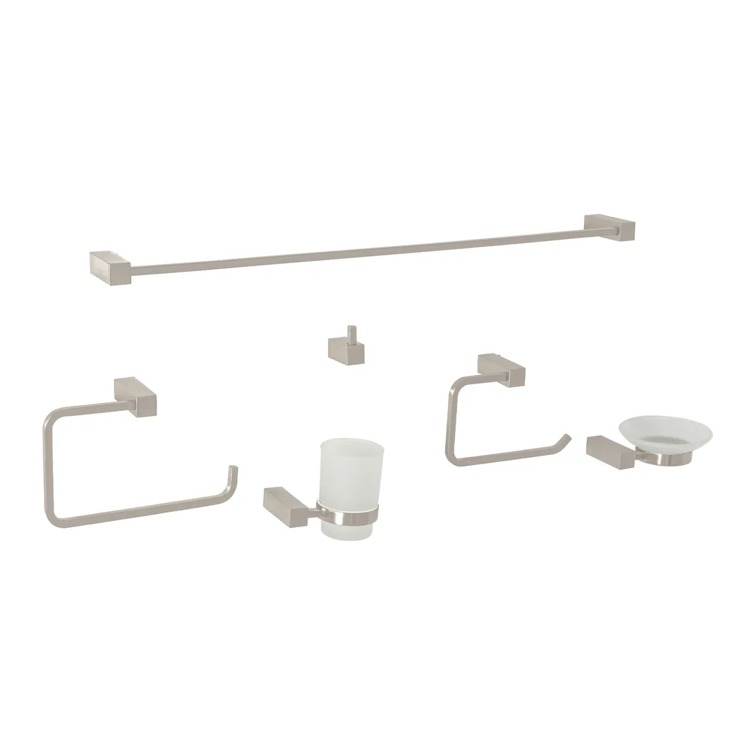 Juego de 6 accesorios para baño, satín, FOSET KUBO