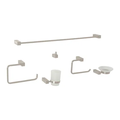 Juego de 6 accesorios para baño, satín, FOSET KUBO