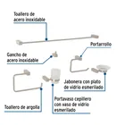 Juego de 6 accesorios para baño, satín, FOSET KUBO 2