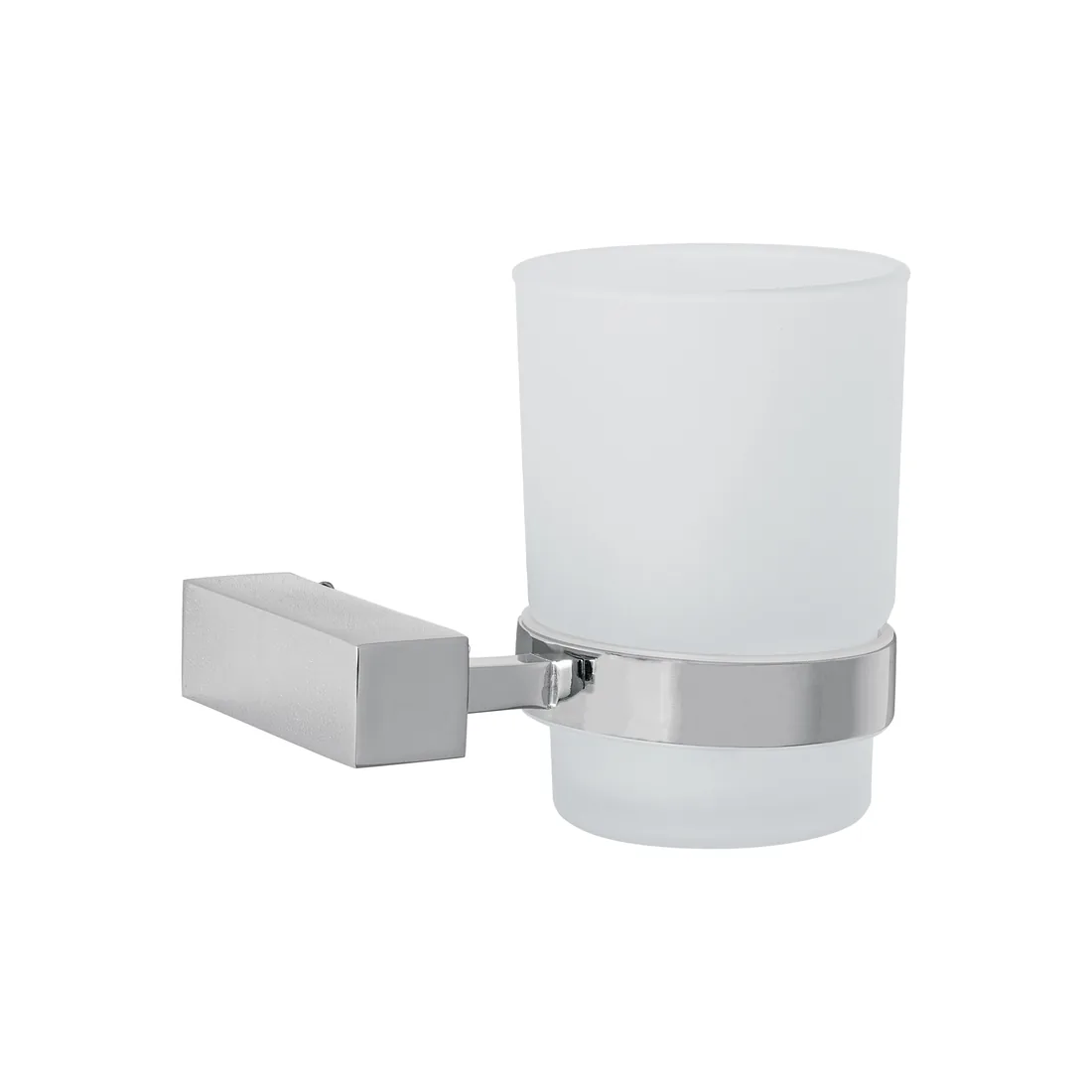 Portavaso cepillero con vaso de vidrio, cromo, FOSET KUBO