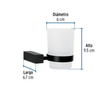 Portavaso cepillero con vaso de vidrio, negro, FOSET KUBO 2