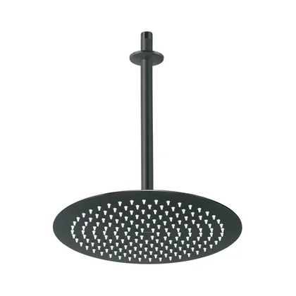 Regadera plato redondo 12' con brazo, negro, FOSET RIVIERA