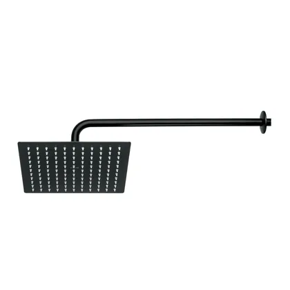 Regadera plato cuadrado 10' con brazo, negro, FOSET RIVIERA