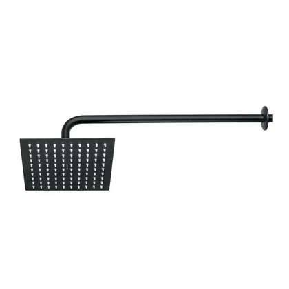 Regadera plato cuadrado 8' con brazo, negro, FOSET RIVIERA