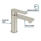 Monomando corto para lavabo, satín, FOSET RIVIERA 3