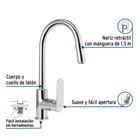 Monomando retráctil para fregadero, cromo, FOSET RIVIERA 2